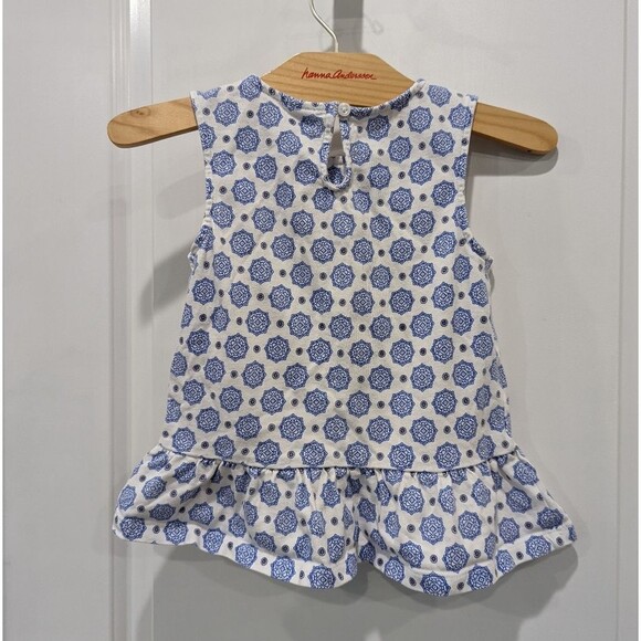 Janie And Jack White Blue Geometric Peplum Tank Top Sleeveless Shirt Girls Sz 5 - Picture 3 of 7
